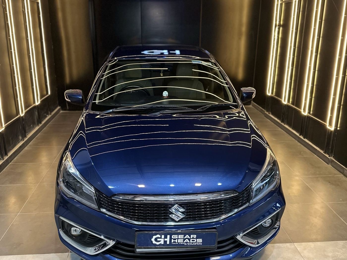 The restored Maruti Suzuki Ciaz in the Gear Heads light tunnel
